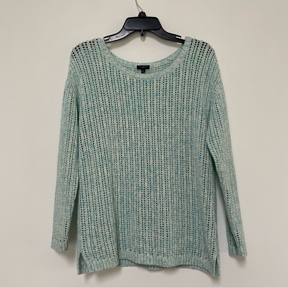 Talbots Open Stitch Sweater Large Petite Poolside Color